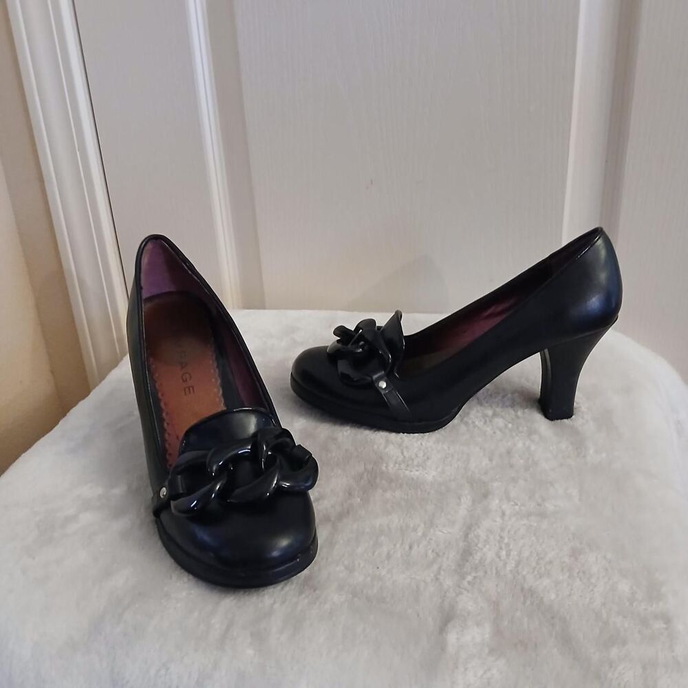 Y2K Vintage Rampage Black Chain Link Chunky Heel Pumps 8 Mcbling Indie Bratz